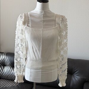 French Connection Cream Lace Sleeve Blouse